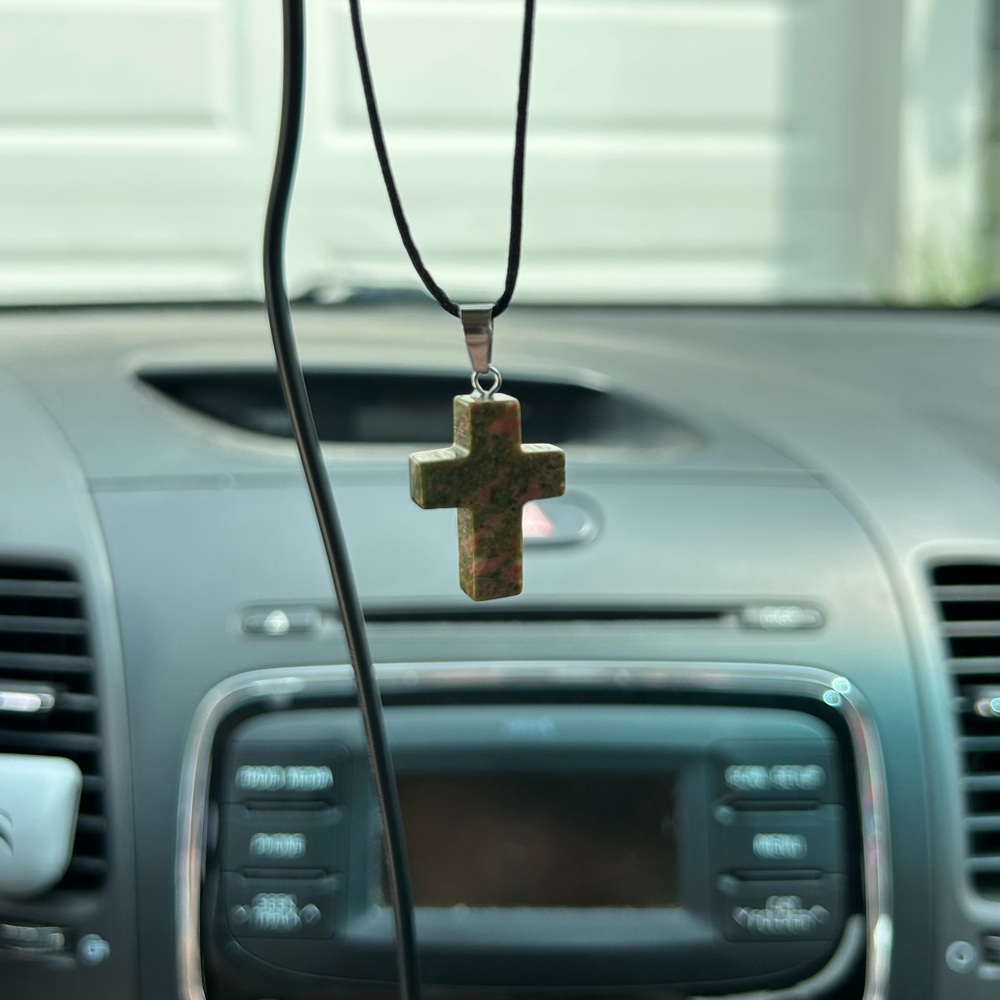 Handmade Natural Tumbled Stone Crystal Cross Necklaces/Car Decor